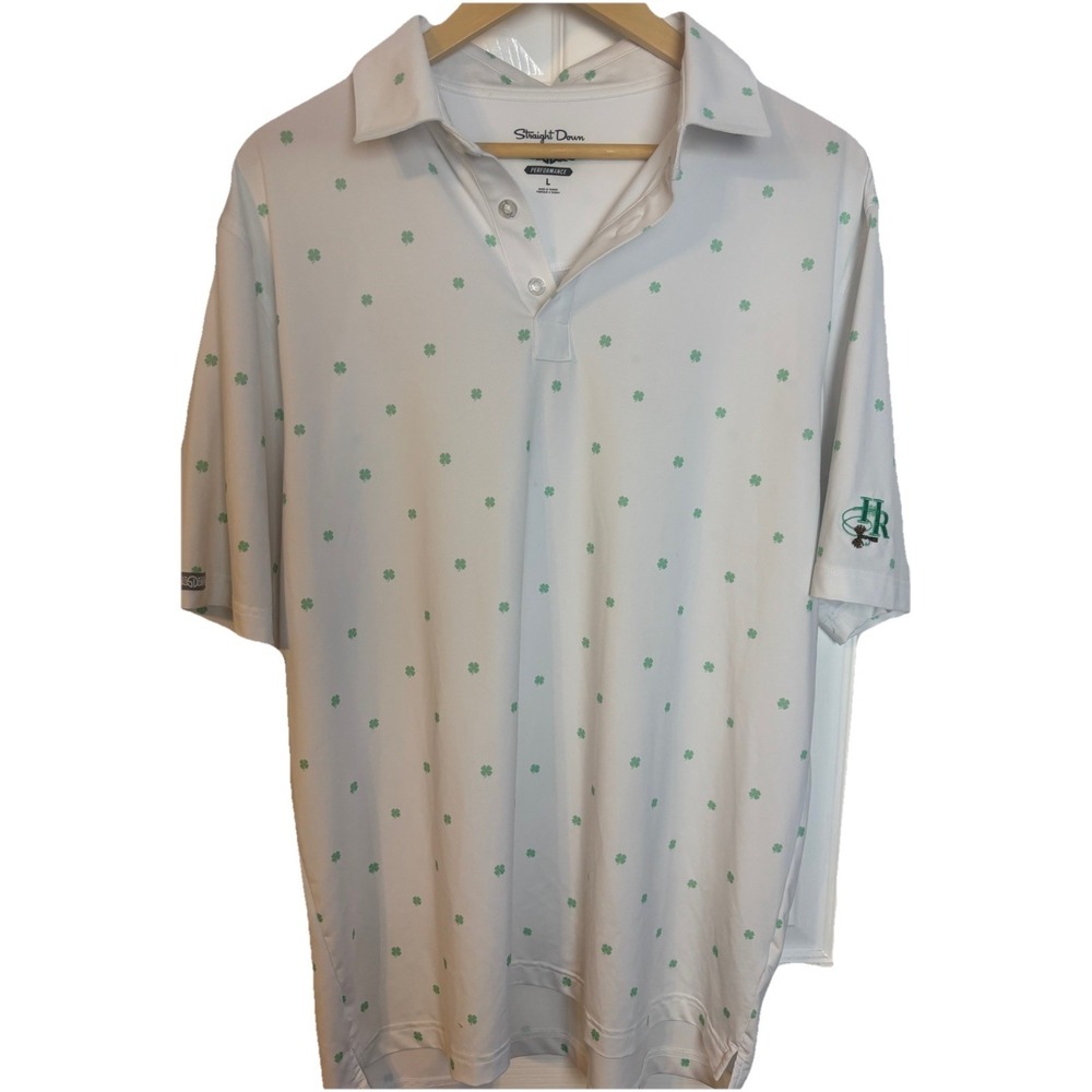 Straight Down Performance Golf Polo Mens L St‎ Patricks Day Clover Fishing Logo